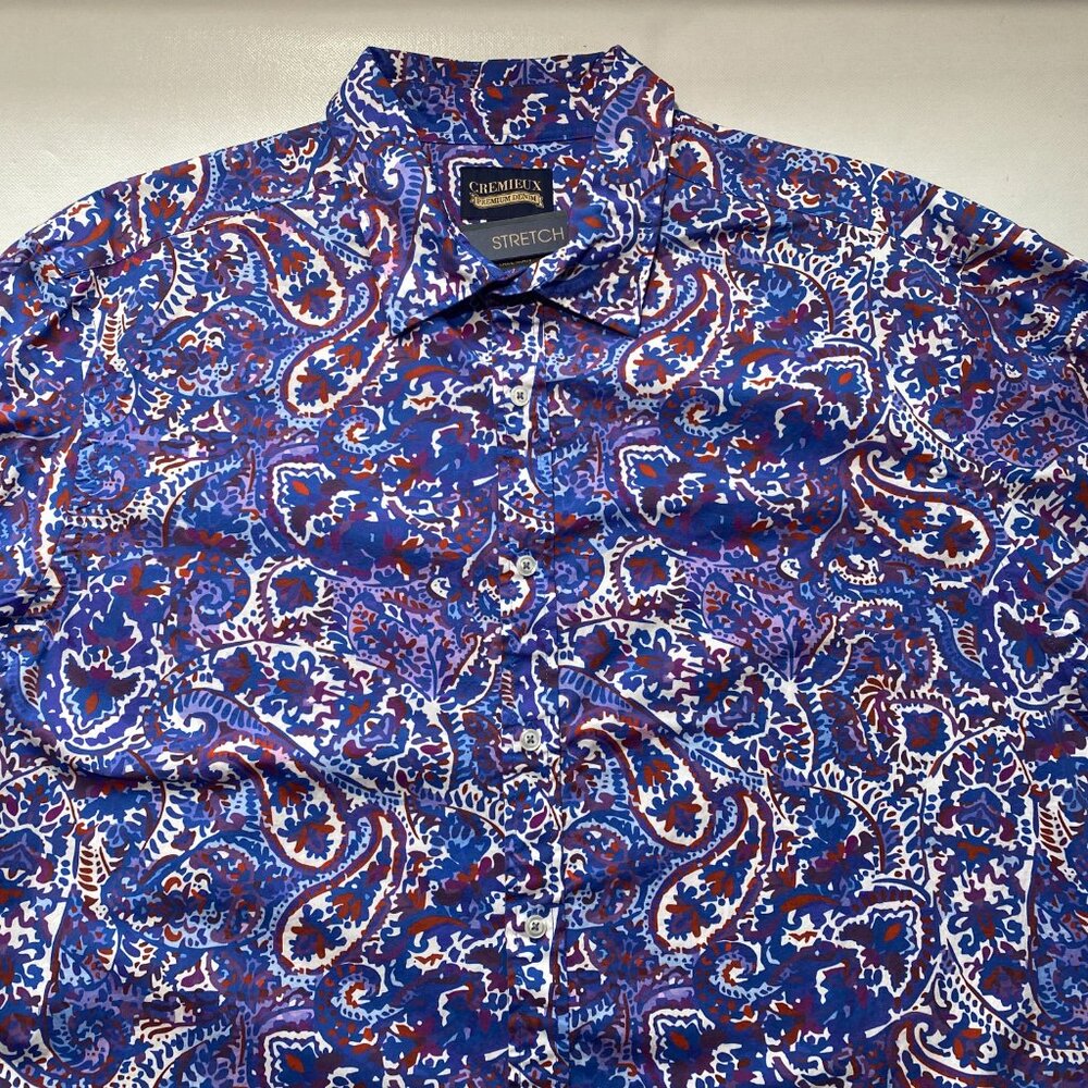 Big & Tall Mens Cremieux Denim Stretch Long Sleeve Button Front Shirt Paisley - Picture 7 of 9